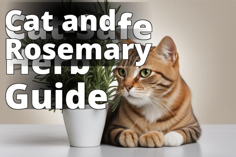 A close-up image of a sprig of rosemary next to a cat