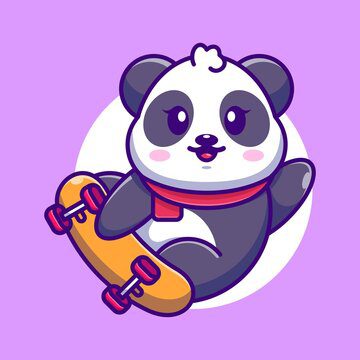 Cute panda play skateboard cartoon