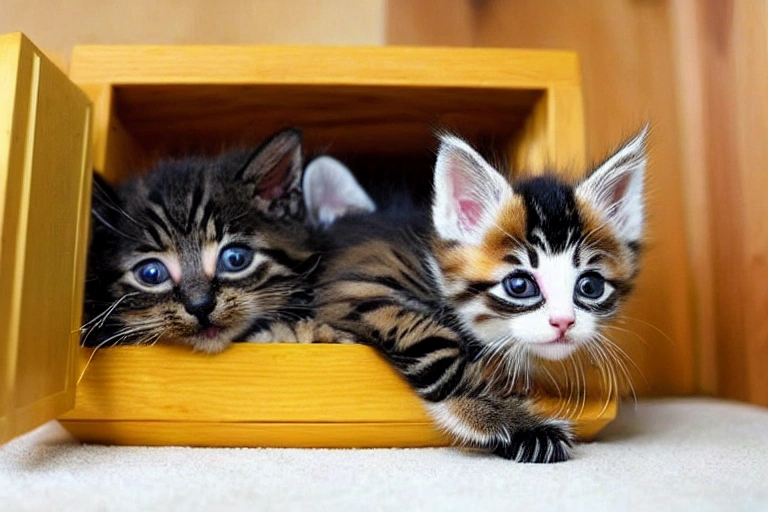 A kitten playing in its crate. It is evident that the kitten is enjoying itself and mother is provid