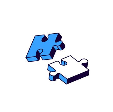 Isometric puzzle pieces isolated on background. Concept of teamwork, communication, problem or chall