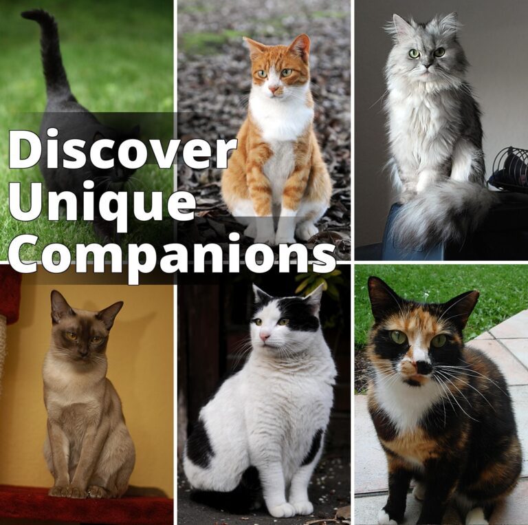 File:Collage of Six Cats-02.jpg - a col of four different cats sitting on the ground